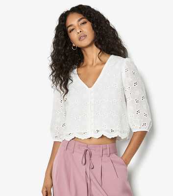 Apricot White Cotton Broderie Anglaise Button Through Blouse