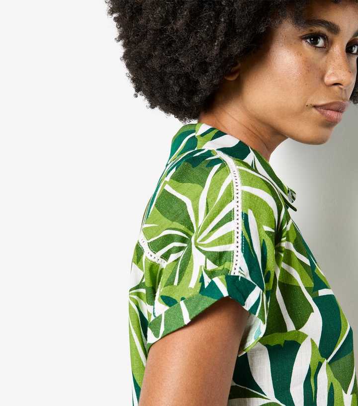 Apricot Green Tropical Leaf Print Mini Shirt Dress | New Look Apricot Green Tropical Leaf Print Mini Shirt Dress | New Look