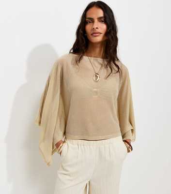 Gold Sparkle Off The Shoulder Knitted Poncho Top