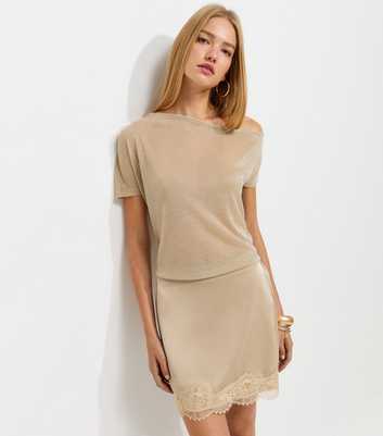 Gold Sparkle Off The Shoulder Knitted Top