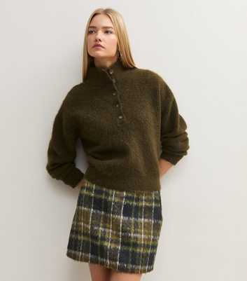 Green Check Brushed Textured Mini Skirt