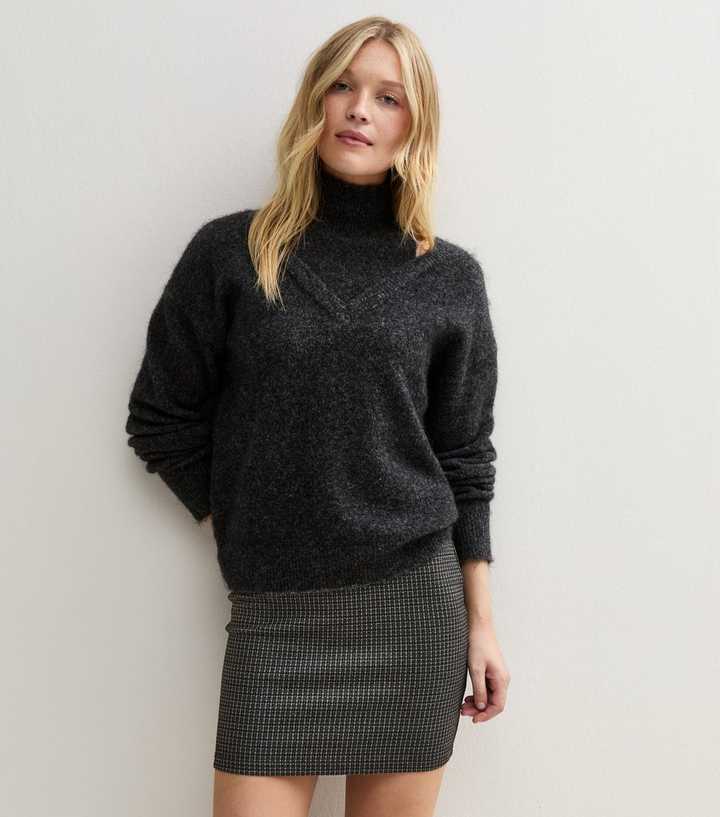 Black Metallic Check Jacquard Tube Mini Skirt