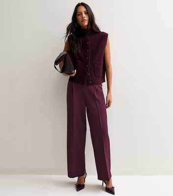 Burgundy Front Pleat Wide Leg Trousers