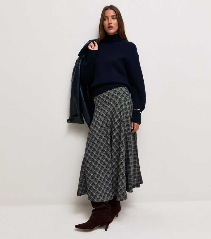 Green Check Circle Maxi Skirt