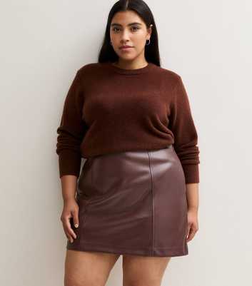 Curves Dark Brown Faux Leather Mini Pencil Skirt
