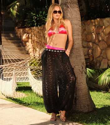 Black Sheer Lace Wide Cuffed Trousers