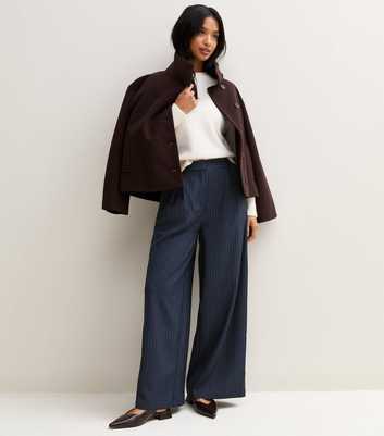 Petite Blue Pinstripe Inverted Pleat Wide Leg Trousers