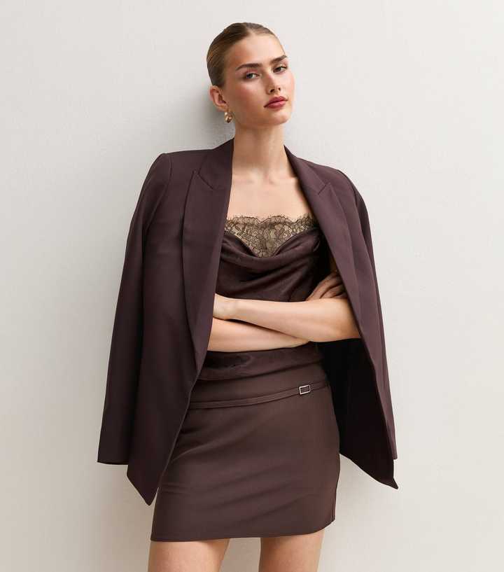 Dark Brown Belted Mini Skirt