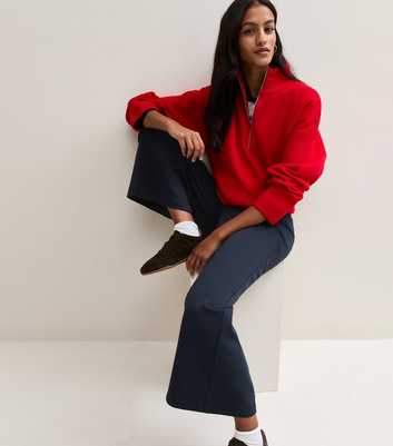 Petite Navy Jersey Wide Leg Trousers