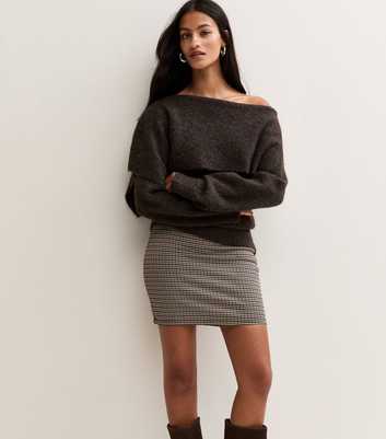 Petite Brown Check Jacquard Tube Mini Skirt