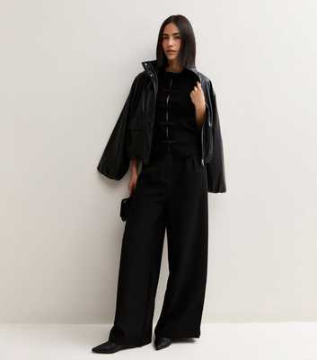 Black Pleated Wide Leg Tailored Trousers