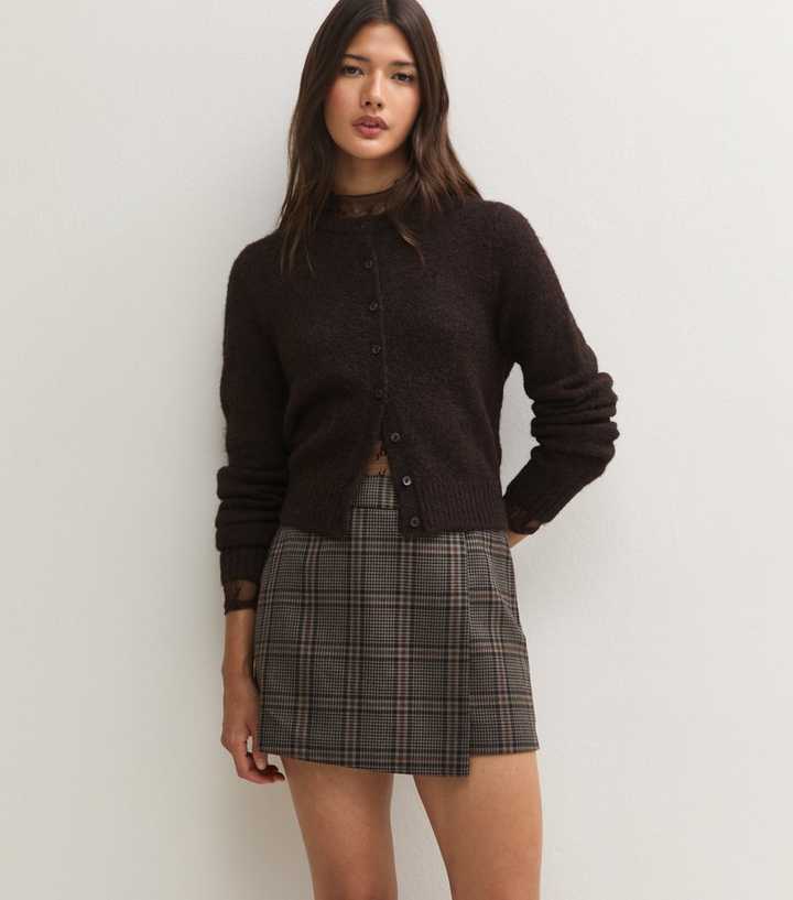 Brown Pleated Front Checked Skort