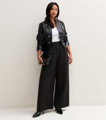 Petite Black Inverted Pleat Wide Leg Trousers