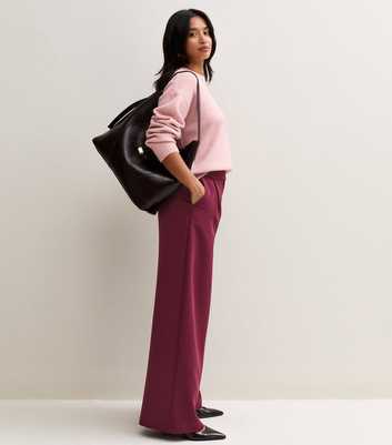 Petite Dark Burgundy Inverted Pleat Wide Leg Trousers