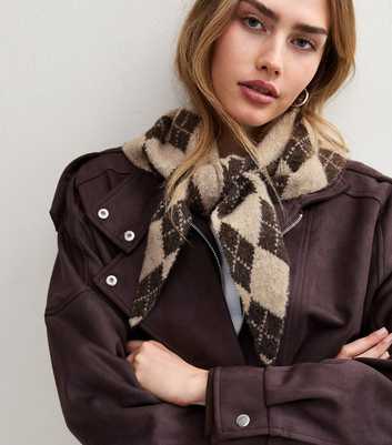 Brown Argyle Knit Mini Triangle Scarf