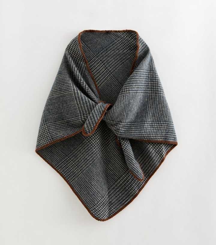 Blue Houndstooth Checked Oversized Triangle Shawl