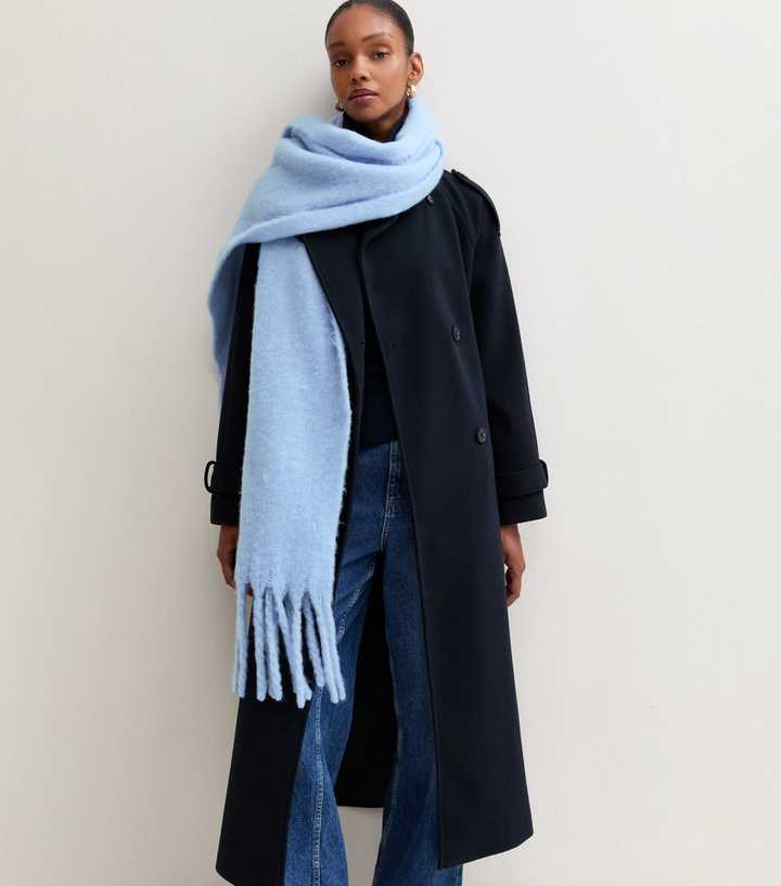 Light Blue Classic Fringed Scarf