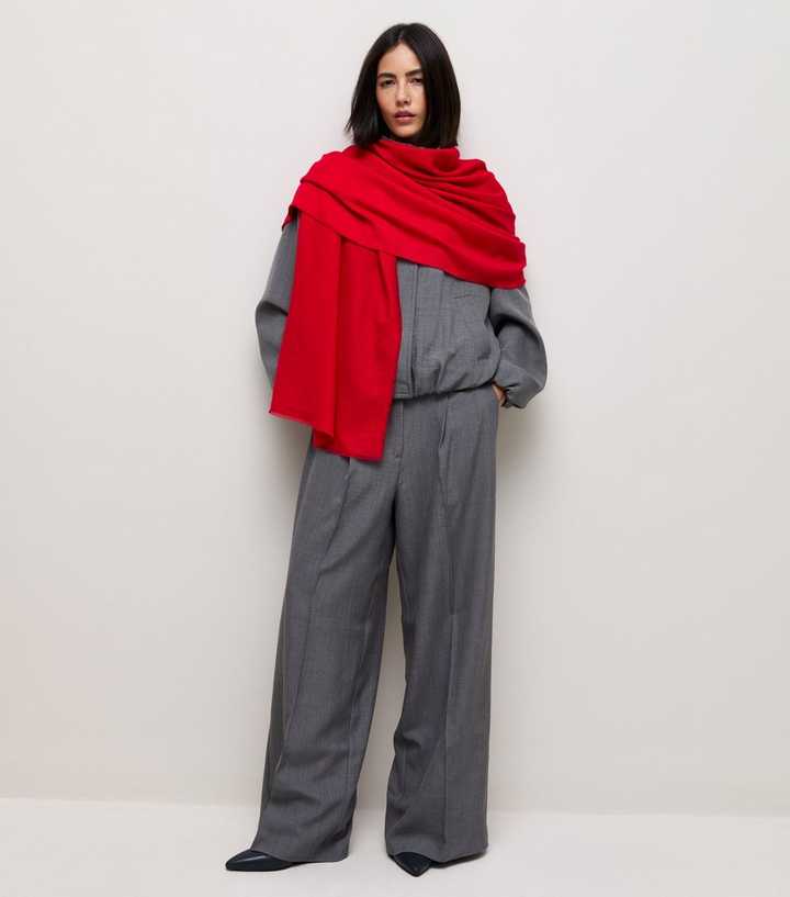 Bright Red Lightweight Classic Plain Scarf