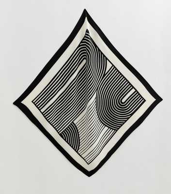 Black Abstract Print Pleated Satin Neck Scarf