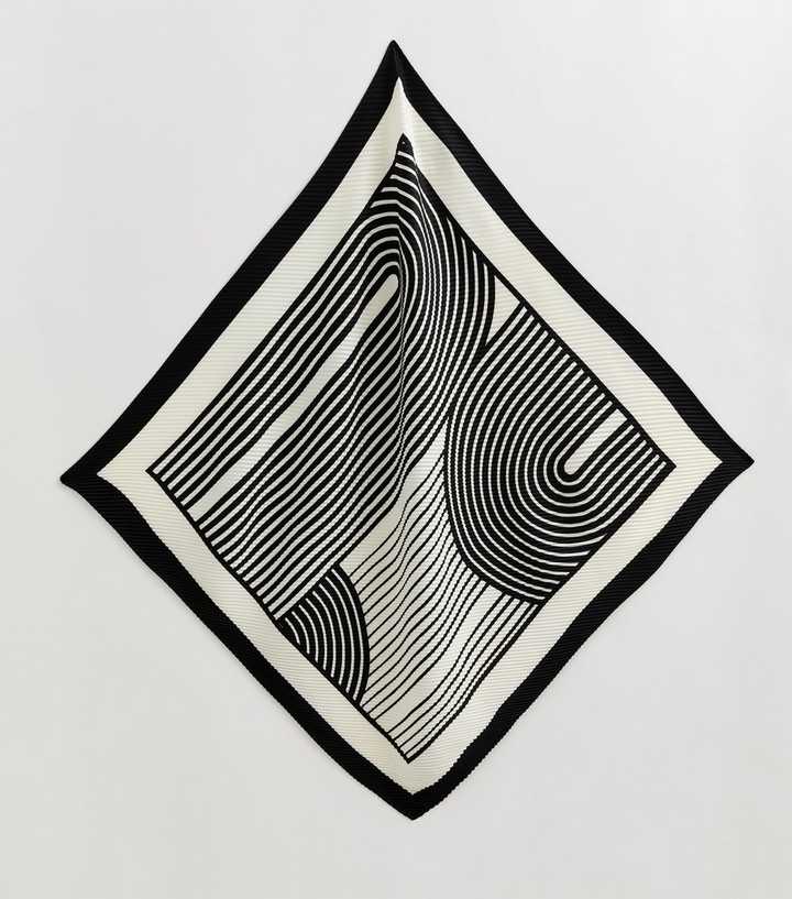 Black Abstract Print Pleated Satin Neck Scarf