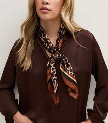 Cream Leopard Print Satin Toggle Neck Scarf