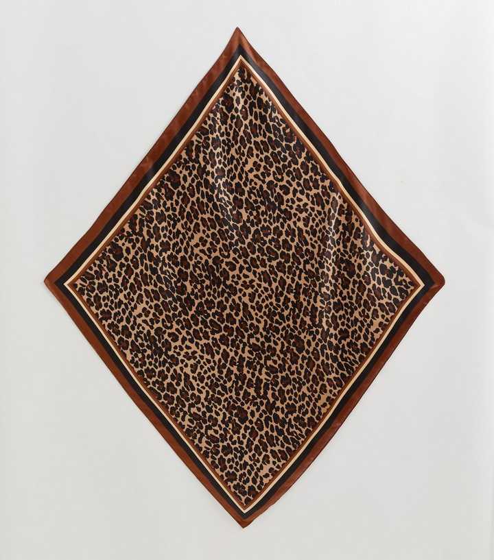 Cream Leopard Print Satin Neck Scarf