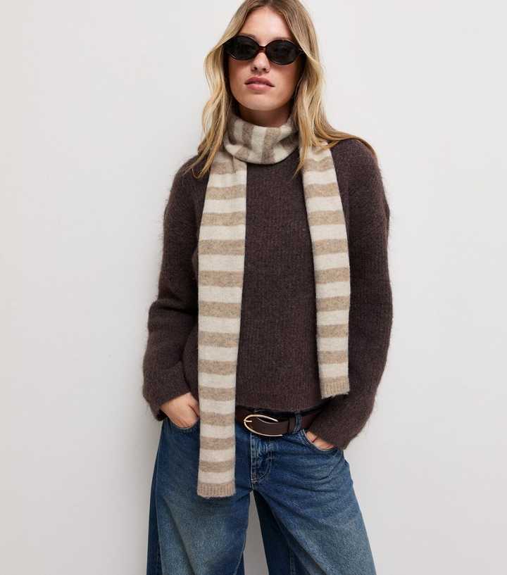 Cream Skinny Stripe Scarf