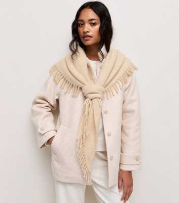 Oatmeal Tassle Oversized Triangle Shawl