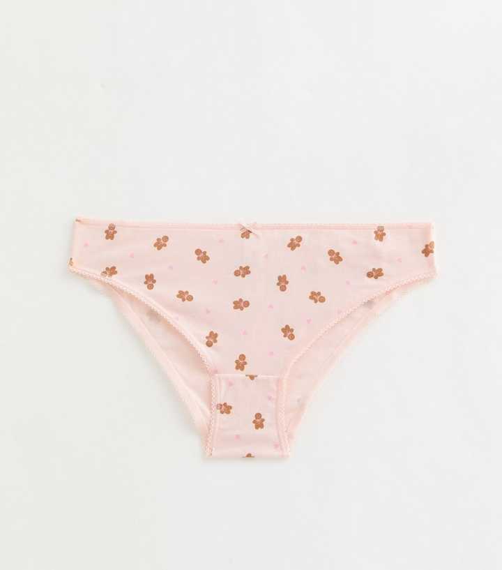 Girls Light Pink Gingerbread Print Briefs