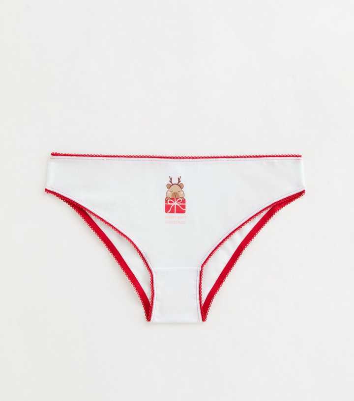 Girls White Cotton Christmas Present Capybara Brief