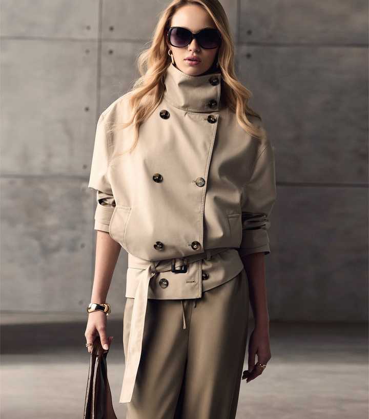 Stone Funnel Neck Cropped Trench Coat
