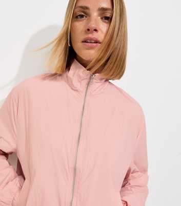 Light Pink Bubble Hem Zip Up Windbreaker Jacket