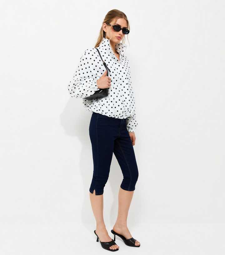 White Polka Dot Bubble Hem Zip Windbreaker Jacket