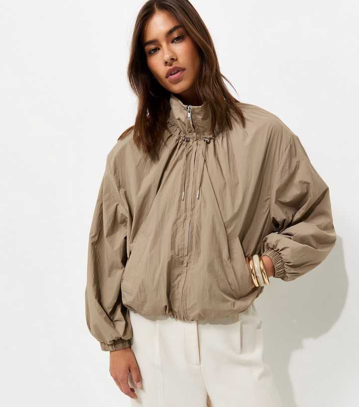 Mink Lightweight Gathered Neck Zip Through Jacket