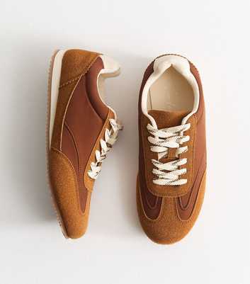 Tan Faux Brushed Leather Panelled Jogger Trainers
