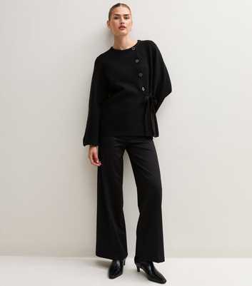 Black Jersey Wide Leg Tailored Trousers