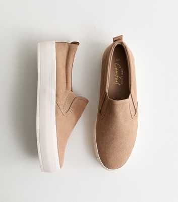 Light Brown Faux Suede Slip On Loafers