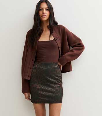 Brown Leopard Print Fitted Mini Skirt