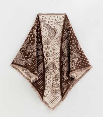Brown Paisley Knit Triangle Shawl Scarf