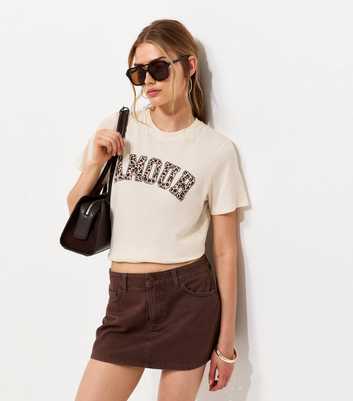 Off White Cotton Leopard Print Amour Logo T-Shirt