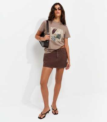Light Brown Cotton Foil Cherry Relaxed T-Shirt