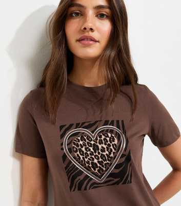 Dark Brown Cotton Foil Heart Relaxed T-Shirt
