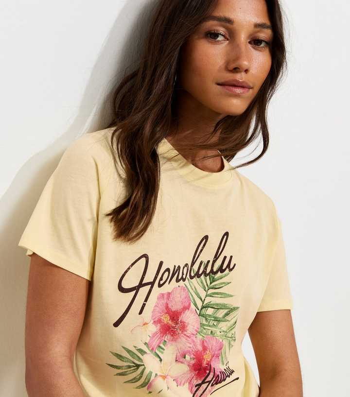 Light Yellow Cotton Honolulu Print T-Shirt