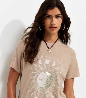 Mink Cotton Sun and Moon Print Relaxed T-Shirt