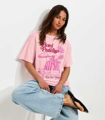 Light Pink Cotton Hotel Paradiso Oversized T-Shirt