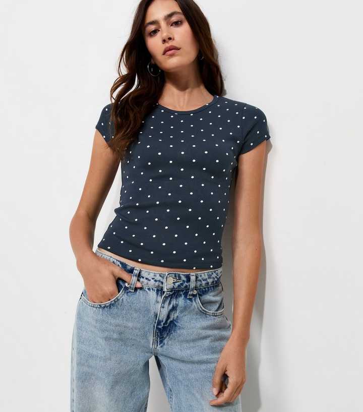 Navy Cotton Rich Polka Dot Baby Tee T-Shirt