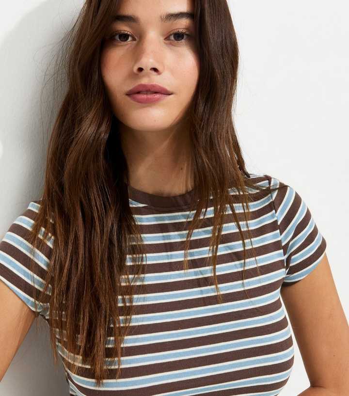 Blue Cotton-Rich Striped Baby Tee T-Shirt