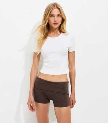 Dark Brown Cotton Rich Fold Over Hot Pant Shorts