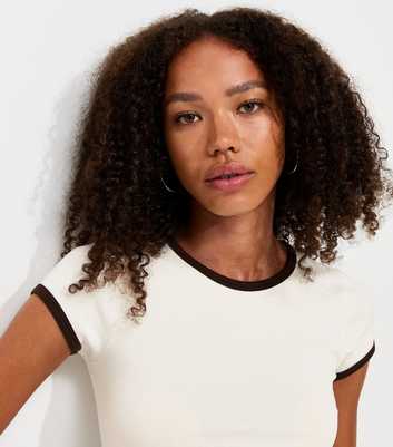 Off White Cotton Rich Contrast Trim Ringer T-Shirt