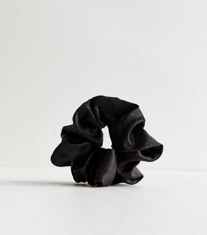 Black Oversized Satin Scrunchie